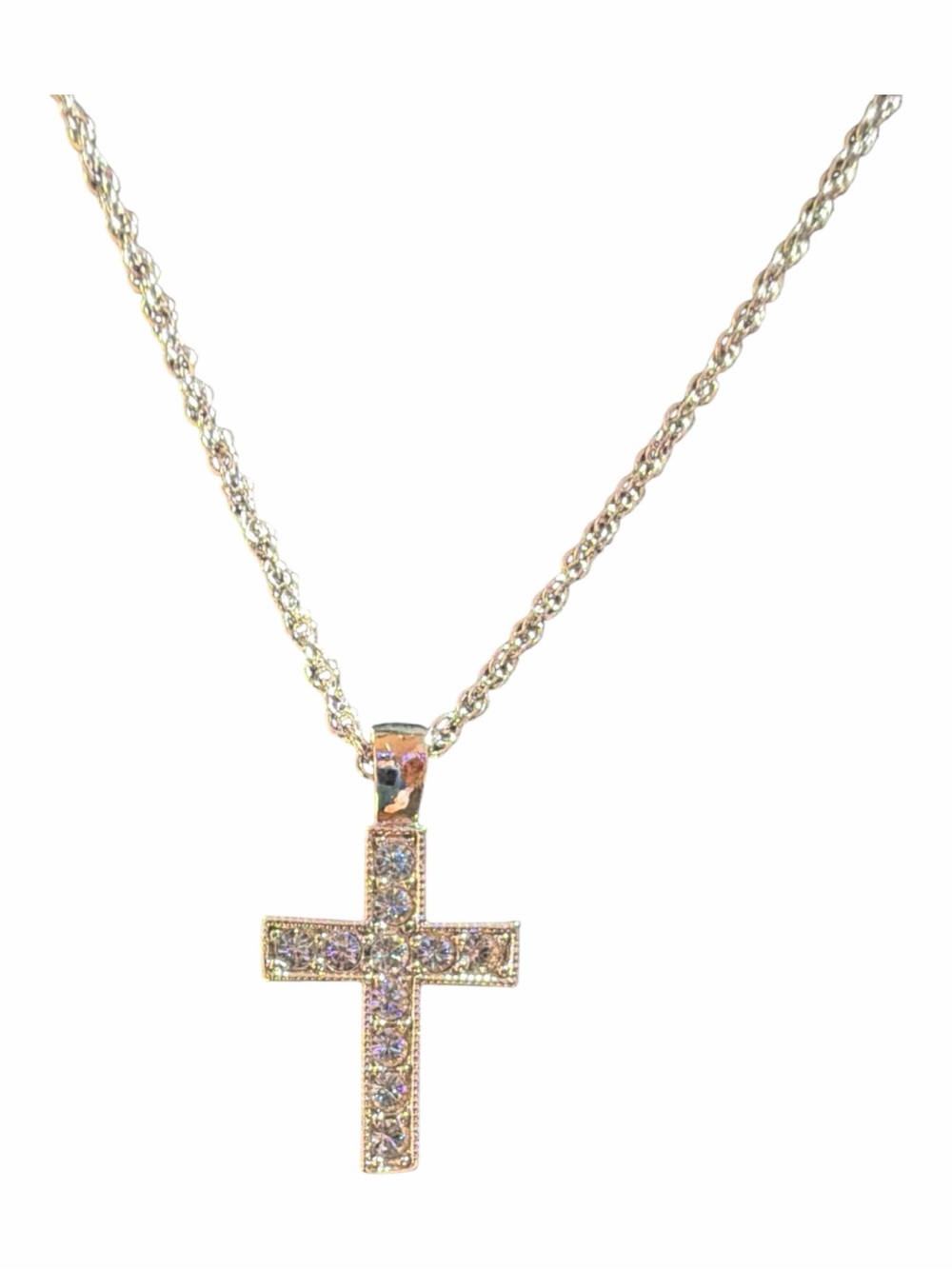 VTG Nina Ricci Rhodium Swarovski Crystal Pavé Cross Pendant Necklace NWT - Picture 2 of 2